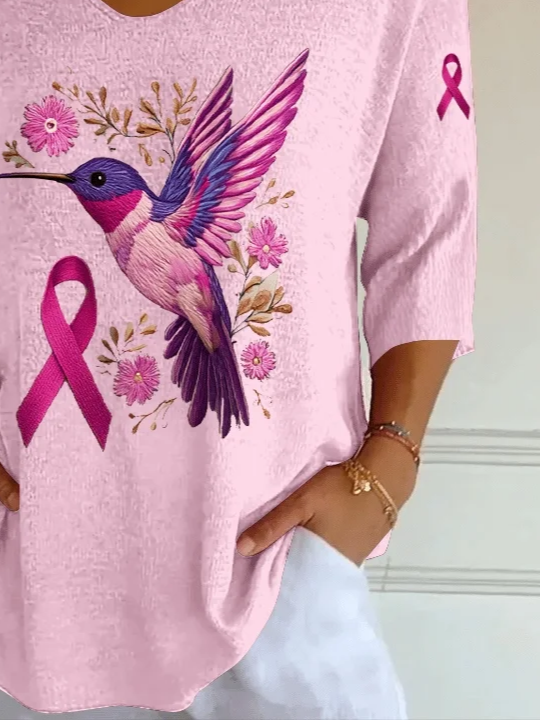 Women Floral V Neck Three Quarter Sleeve Casual Daily Spring/Fall T-shirt