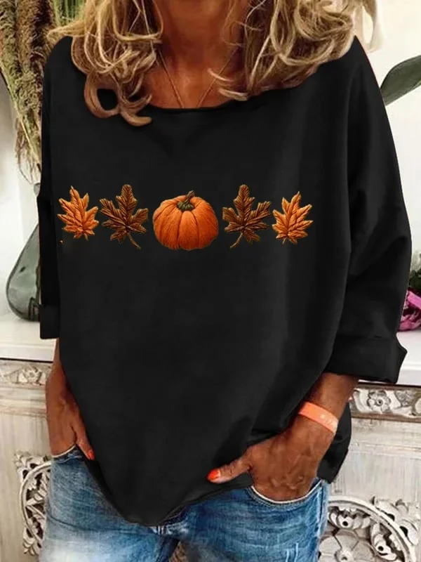 Women's Long Sleeve T-shirt Spring/Fall Orange Halloween (pumpkin) Printing Crew Neck Daily Going Out Casual Top