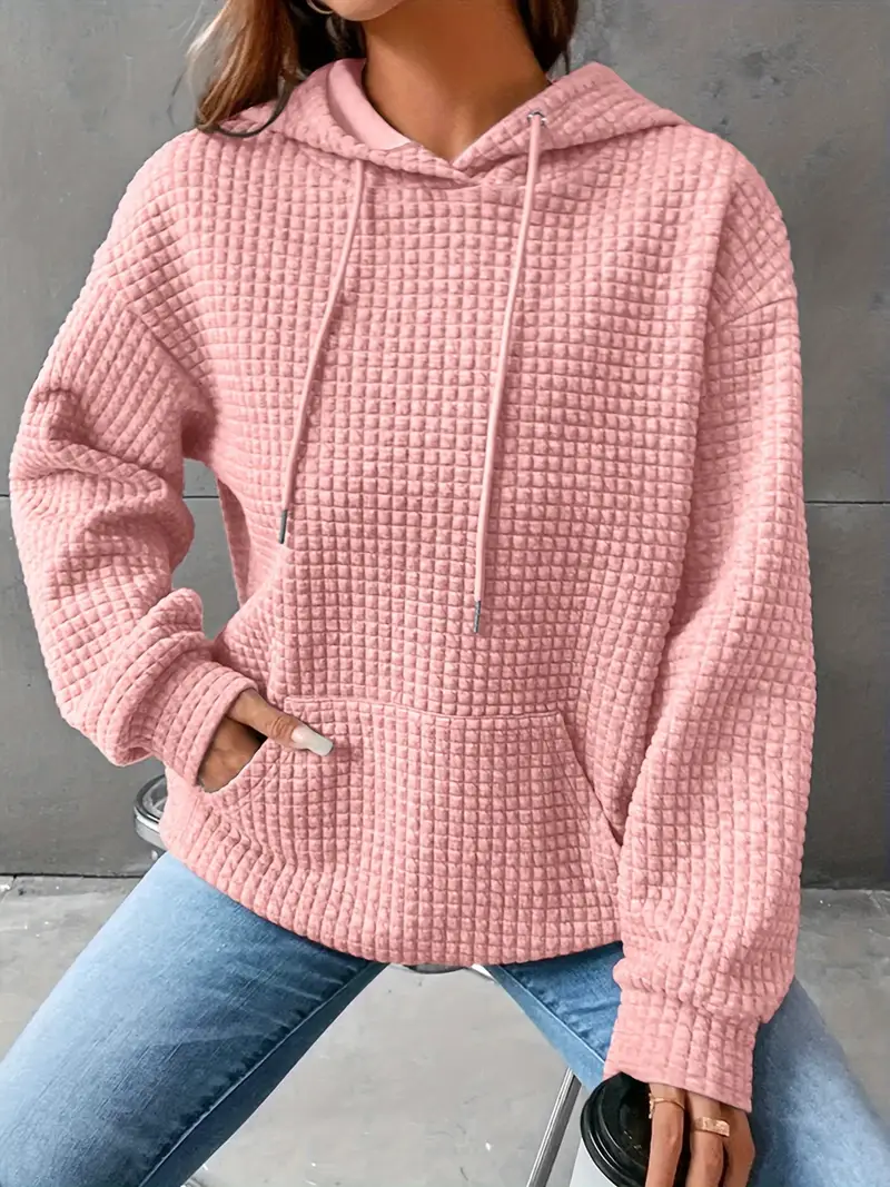 Women's Waffle Casual Long Sleeve Hooded Sweatshirt