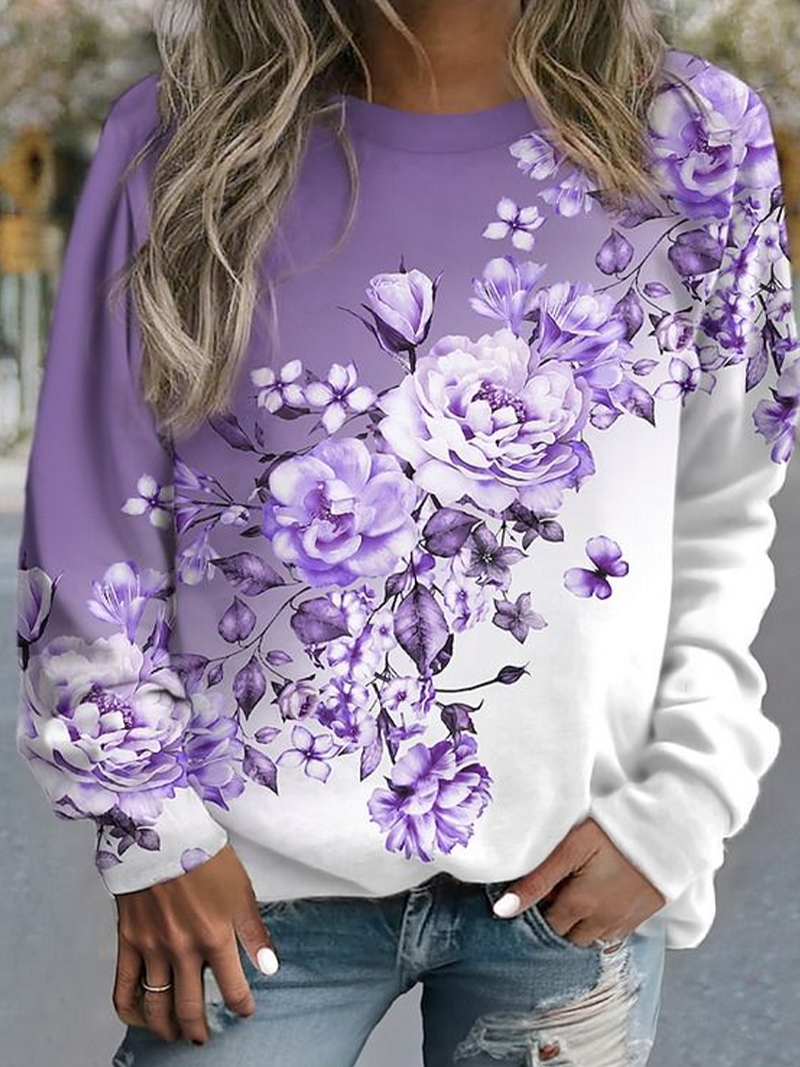 Printing Casual Loose Crew Neck Sweatshirt