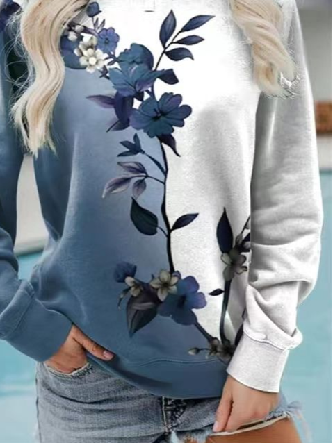 Women Floral Crew Neck Long Sleeve Casual Daily Spring/Fall Sweatshirt