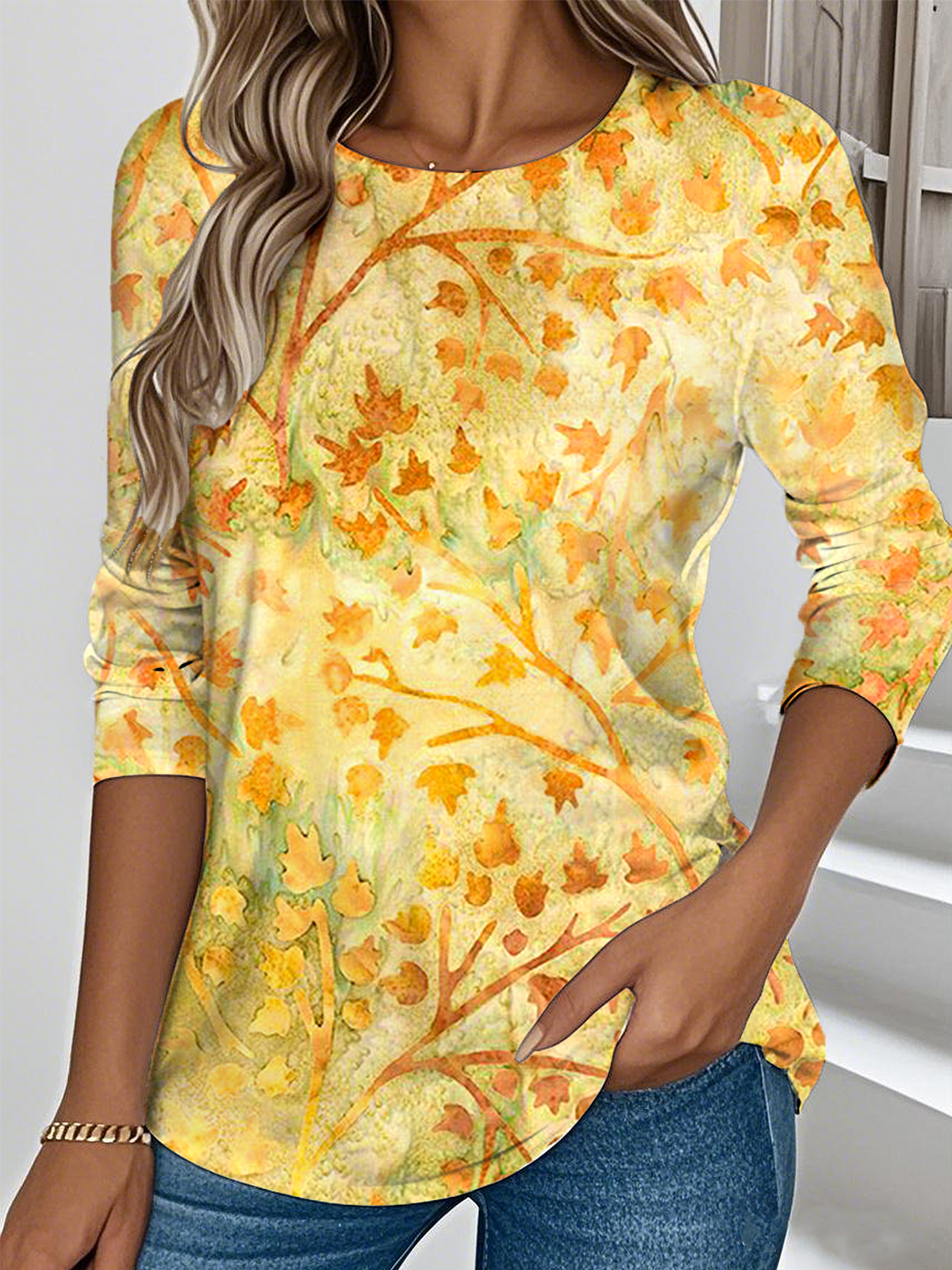 Women Floral Crew Neck Jersey Long Sleeve Casual Daily Spring/Fall T-shirt