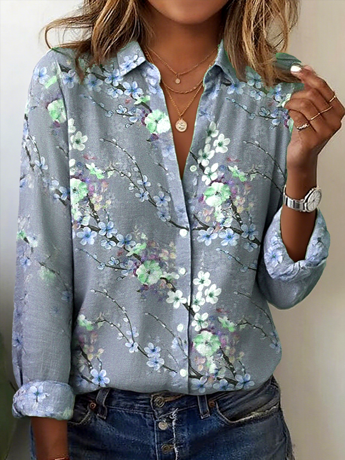Women's Floral Pattern Shirt Retro Elegant Spring And Autumn Style Daily Casual Top