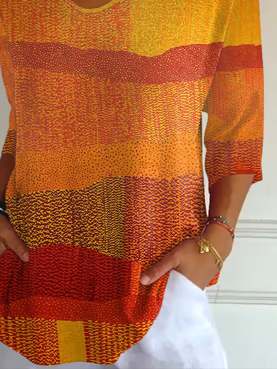 Women's Three Quarter Sleeve T-shirt Spring/Fall Orange Halloween Printing V Neck Daily Going Out Casual Top