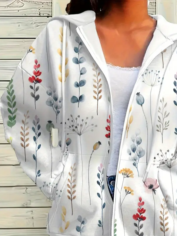 Women Floral Hoodie Zip Up Hoodie Long Sleeve Casual Printing Spring/Fall Daily Jacket Outerwear