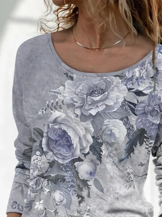 Women Floral Crew Neck Jersey Long Sleeve Casual Daily Spring/Fall T-shirt