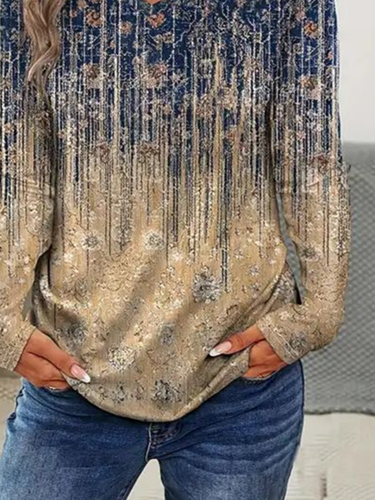 Women Abstract V Neck Jersey Long Sleeve Casual Daily Spring/Fall T-shirt