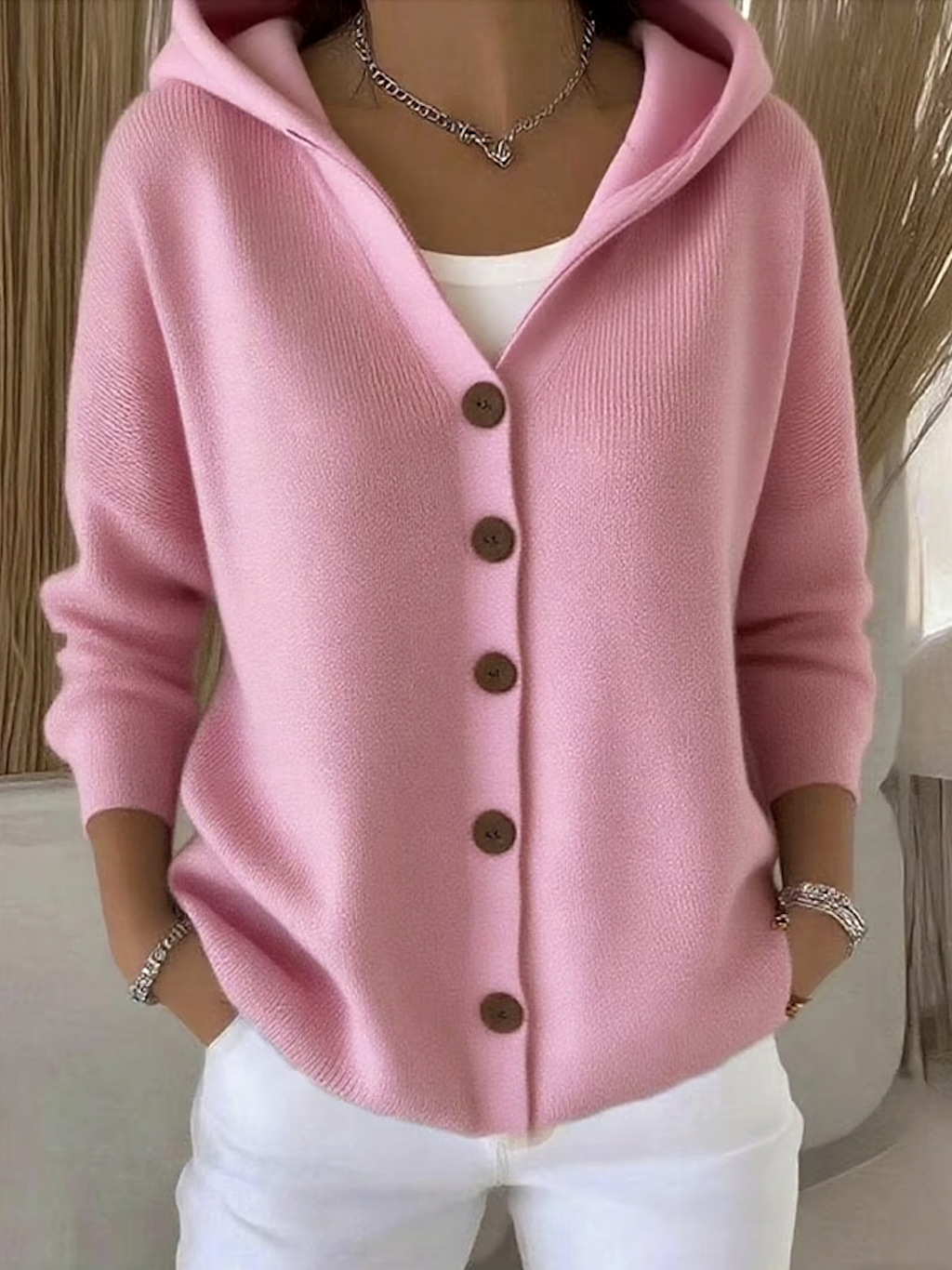 Women Plain Hoodie Cotton Long Sleeve Casual Daily Spring/Fall Cardigan