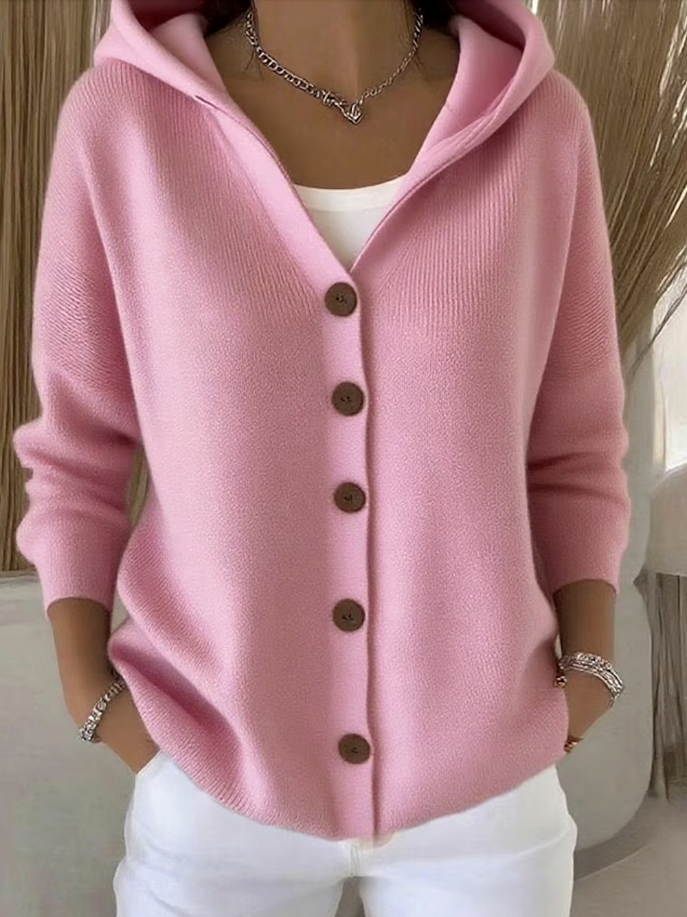 Women Plain Hoodie Cotton Long Sleeve Casual Daily Spring/Fall Cardigan