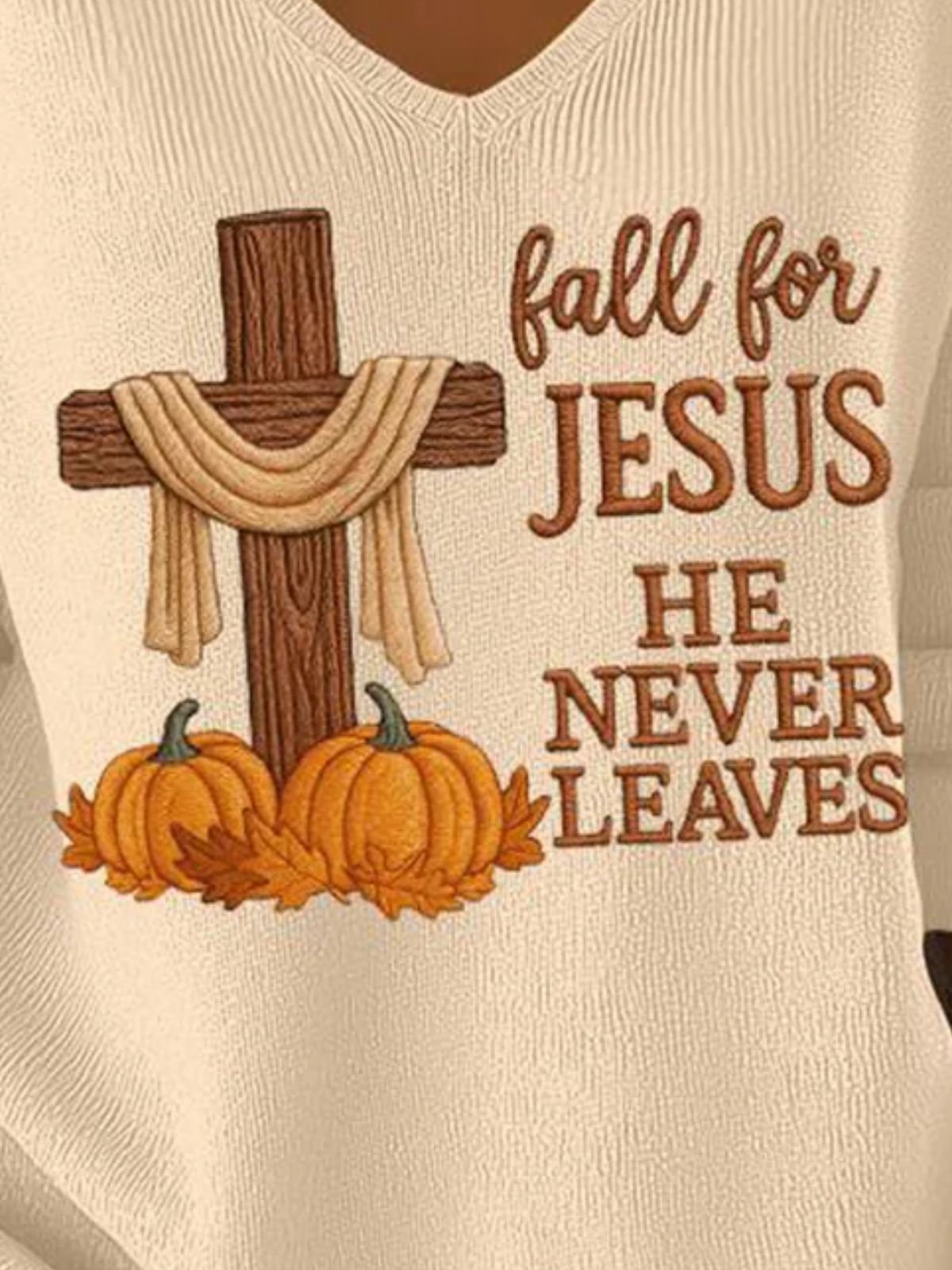 Women Jesus Copy V Neck Cotton Long Sleeve Casual Daily Spring/Fall Sweater