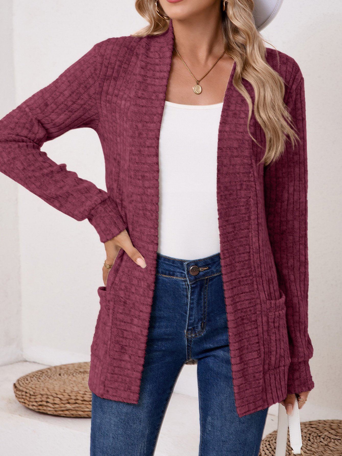 Women Plain Cashmere Long Sleeve Vintage Split Joint Spring/Fall Daily Kimono Outerwear