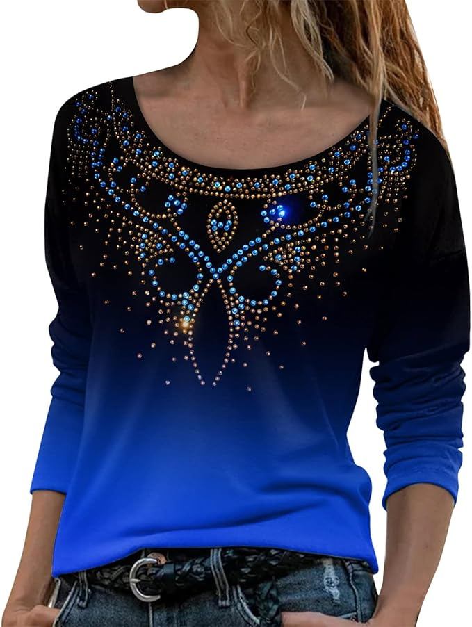 Women Ombre Crew Neck Jersey Long Sleeve Casual Daily Spring/Fall T-shirt