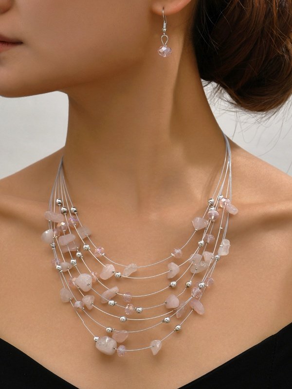 Multi-layer Exaggerated Bohemian Turquoise Crystal Necklace Earring Set