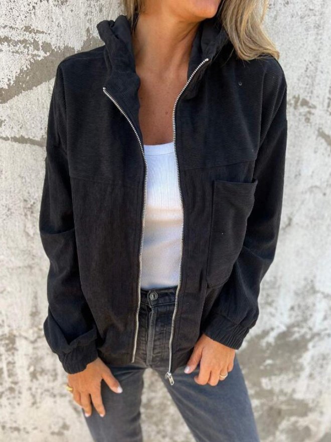 Women Plain Cotton Stand Collar Bomber Jacket Long Sleeve Vintage Split Joint Spring/Fall Daily Jacket Outerwear