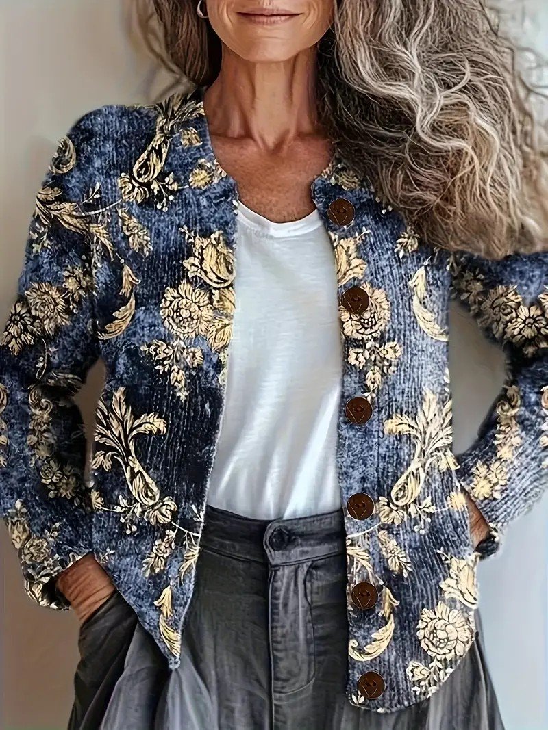 Loose Knitted Casual Crew Neck Cardigan