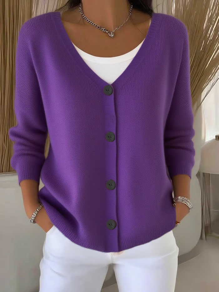 Women's Casual V-Neck Button Long Sleeve Cardigan