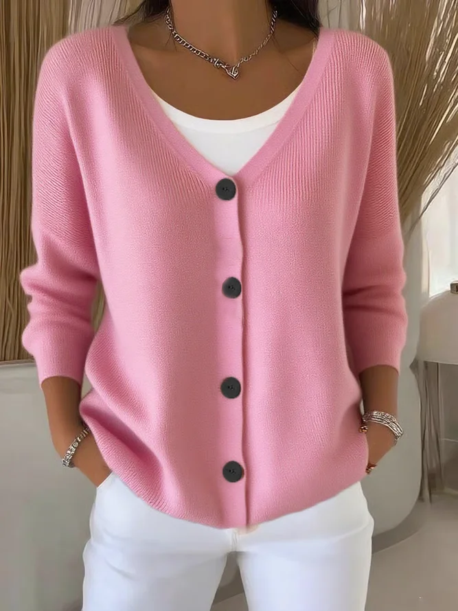 Women's Casual V-Neck Button Long Sleeve Cardigan
