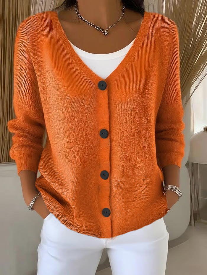 Women's Casual V-Neck Button Long Sleeve Cardigan