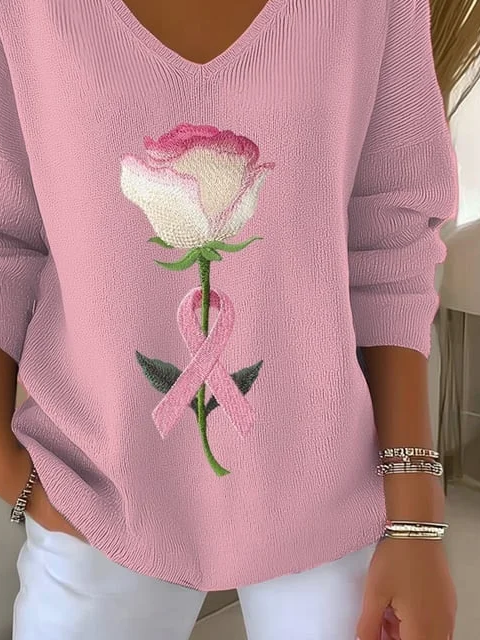 Women Floral V Neck Long Sleeve Casual Daily Spring/Fall T-shirt