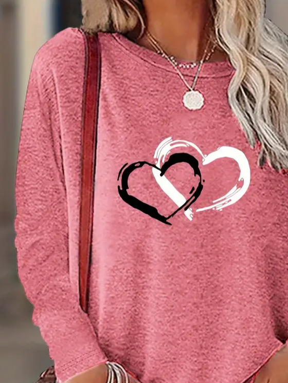 Women's Long Sleeve T-shirt Spring/Fall Pink Heart/Cordate Printing Jersey Crew Neck Daily Going Out Casual Top