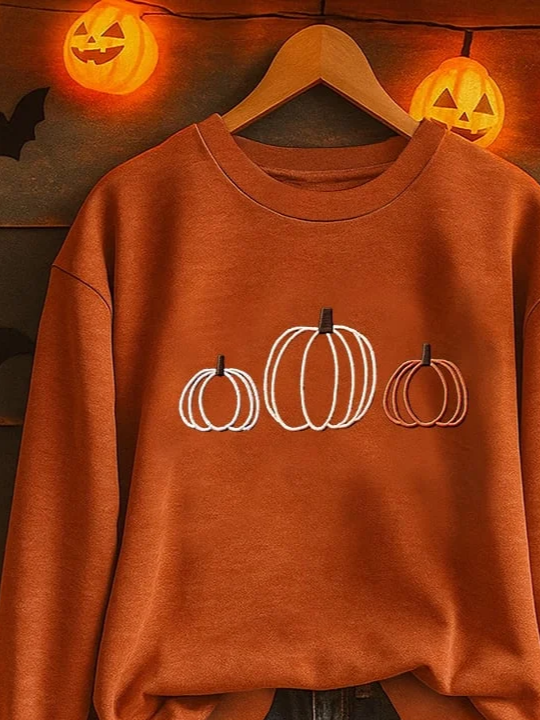 Women's Halloween Pumpkin Print Casual Crew Neck Long Sleeve Sweatshirt
