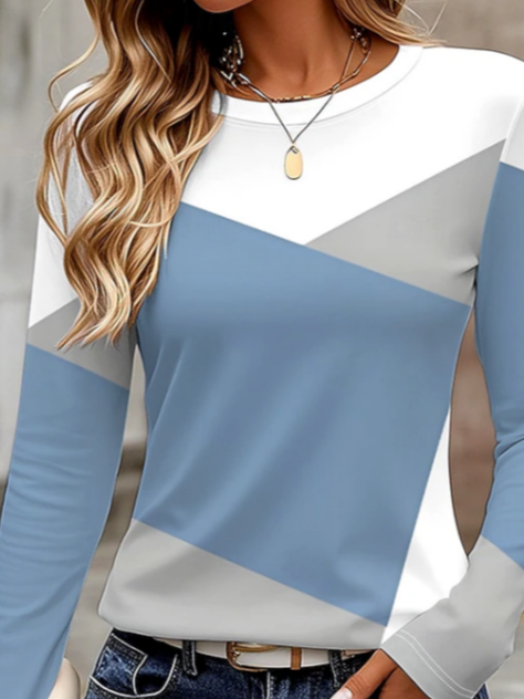 Women Abstract Crew Neck Jersey Long Sleeve Casual Daily Spring/Fall T-shirt