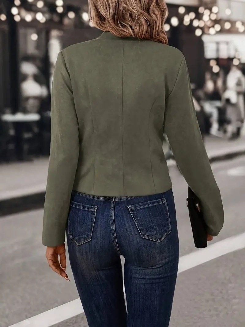 Women Plain Stand Collar Long Sleeve Vintage Split Joint Spring/Fall Daily Blazer Outerwear