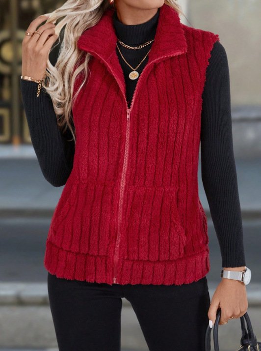 Women Plain Sleeveless Casual Autumn Daily Vest Outerwear