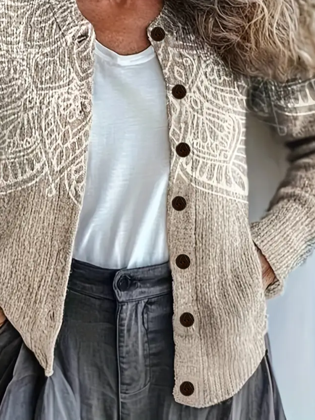 Women Abstract Crew Neck Long Sleeve Vintage Daily Spring/Fall Cardigan