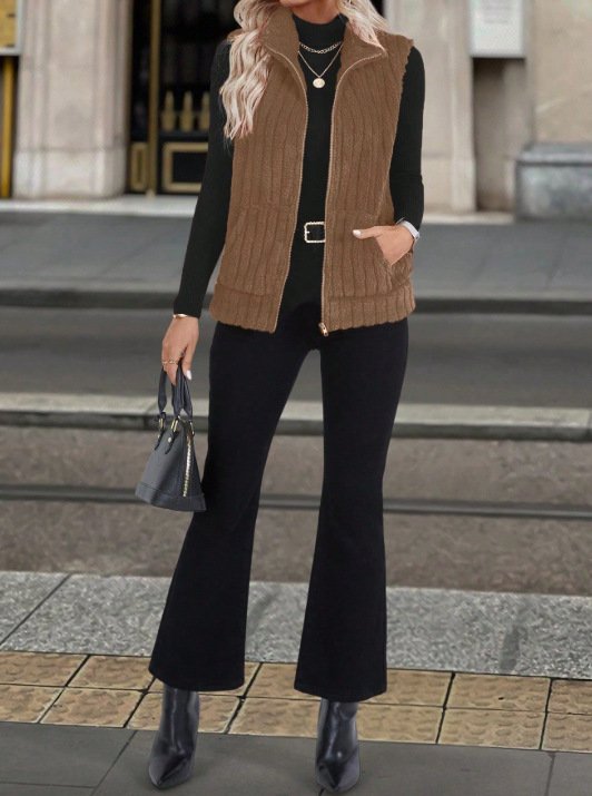 Women Plain Sleeveless Casual Autumn Daily Vest Outerwear