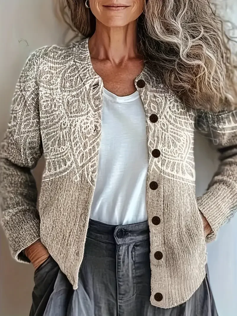 Women Abstract Crew Neck Long Sleeve Vintage Daily Spring/Fall Cardigan