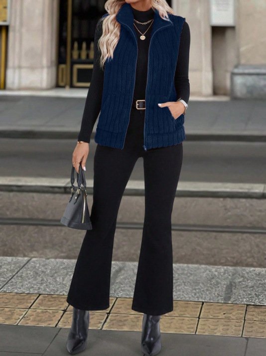 Women Plain Sleeveless Casual Autumn Daily Vest Outerwear