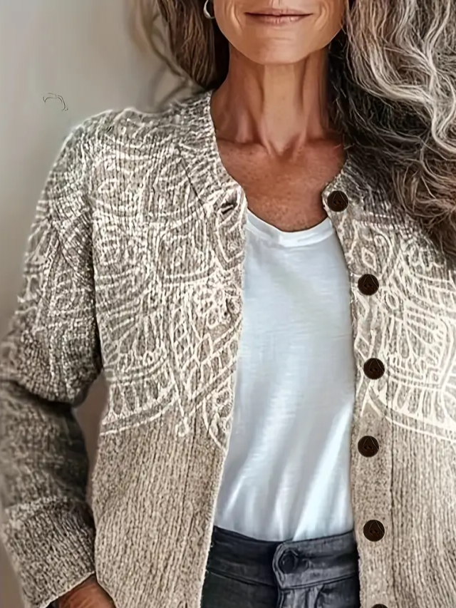 Women Abstract Crew Neck Long Sleeve Vintage Daily Spring/Fall Cardigan