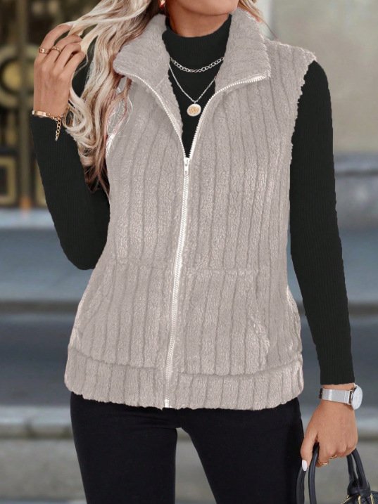 Women Plain Sleeveless Casual Autumn Daily Vest Outerwear