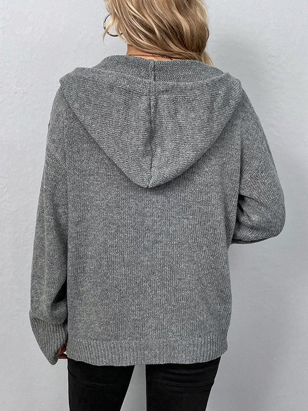 Women Plain Cotton Zip Up Hoodie Long Sleeve Vintage Split Joint Spring/Fall Daily Kimono Outerwear