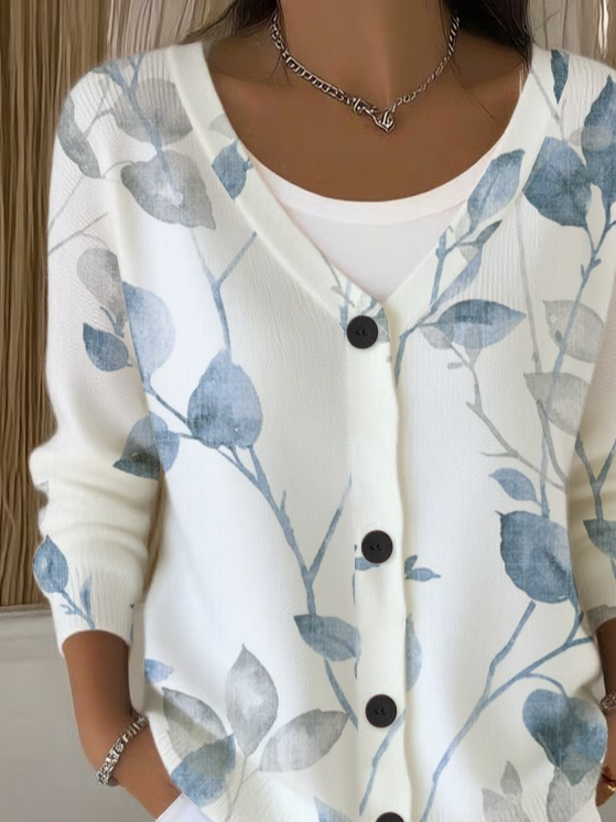 Women Floral V Neck Long Sleeve Casual Daily Spring/Fall Cardigan