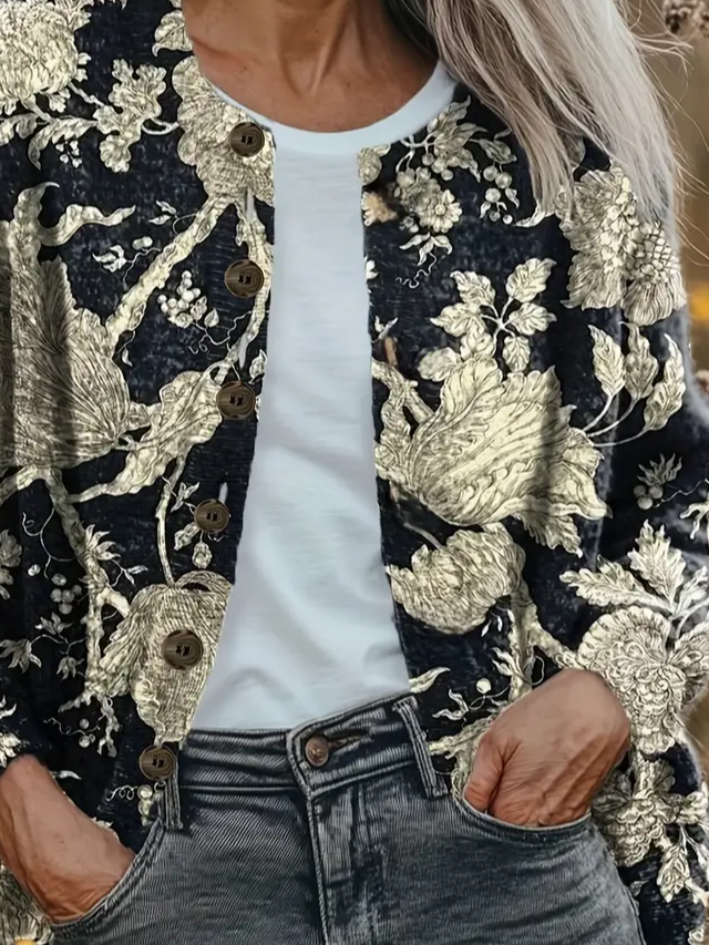 Women Floral Crew Neck Long Sleeve Vintage Daily Spring/Fall Cardigan