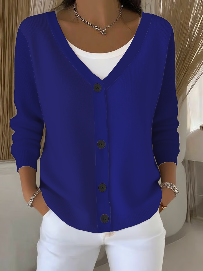Women's Casual V-Neck Button Long Sleeve Cardigan