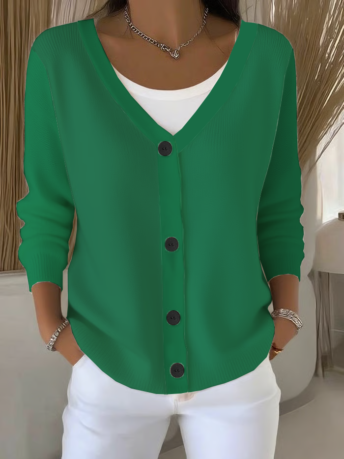 Women's Casual V-Neck Button Long Sleeve Cardigan