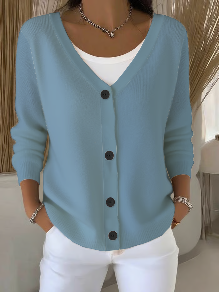 Women's Casual V-Neck Button Long Sleeve Cardigan