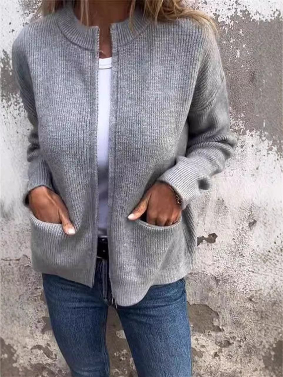 Women Plain Stand Collar Bomber Jacket Long Sleeve Vintage Split Joint Spring/Fall Daily Jacket Outerwear