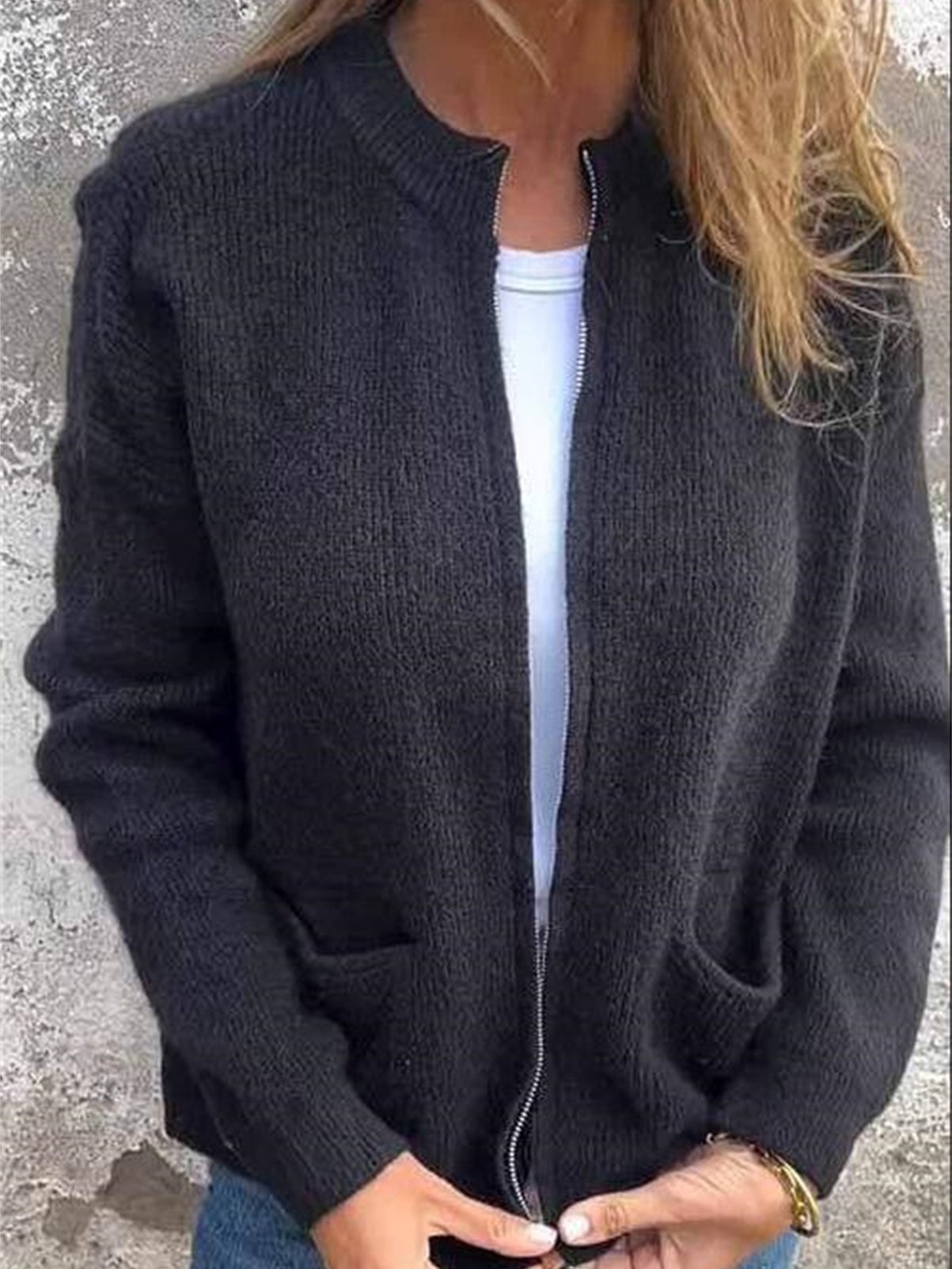 Women Plain Stand Collar Bomber Jacket Long Sleeve Vintage Split Joint Spring/Fall Daily Jacket Outerwear