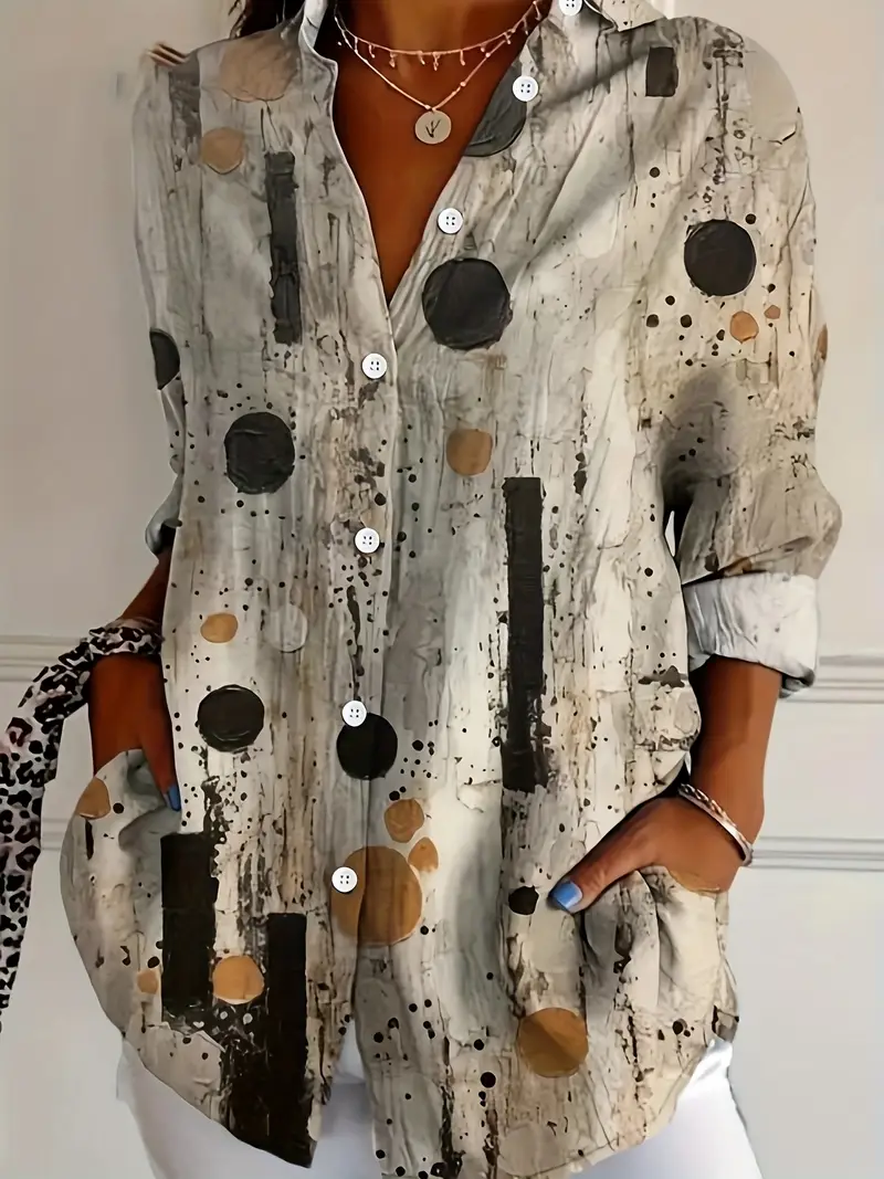 Women Abstract Shirt Collar Long Sleeve Casual Daily Spring/Fall Shirt
