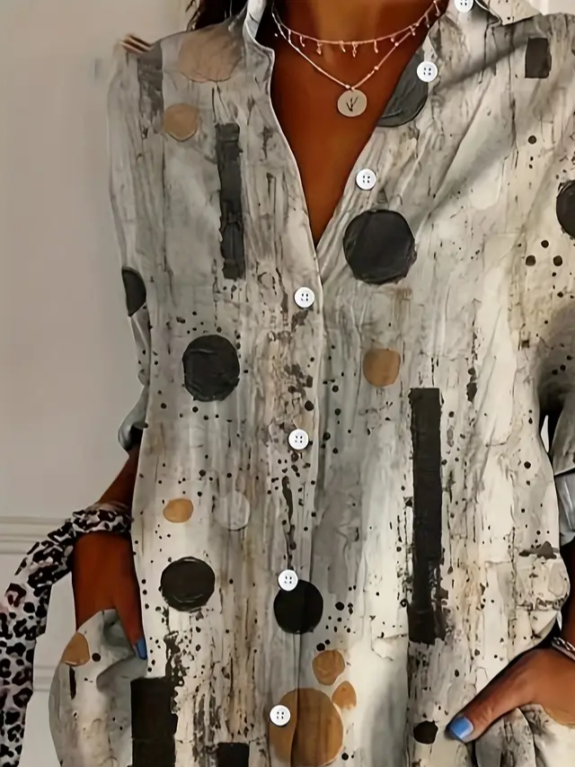 Women Abstract Shirt Collar Long Sleeve Casual Daily Spring/Fall Shirt