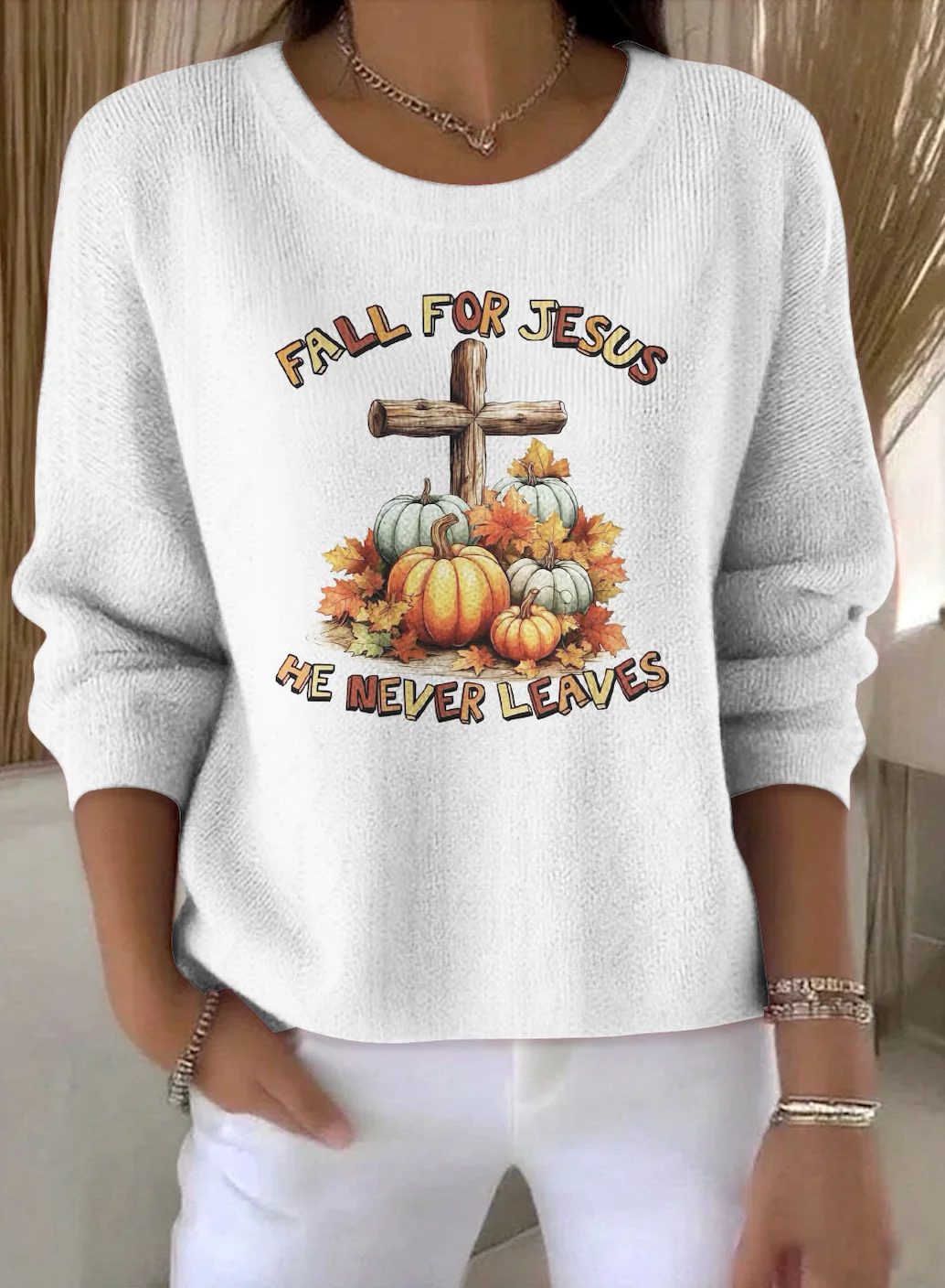 Women Floral Crew Neck Cotton Long Sleeve Vintage Holiday Spring/Fall Sweater