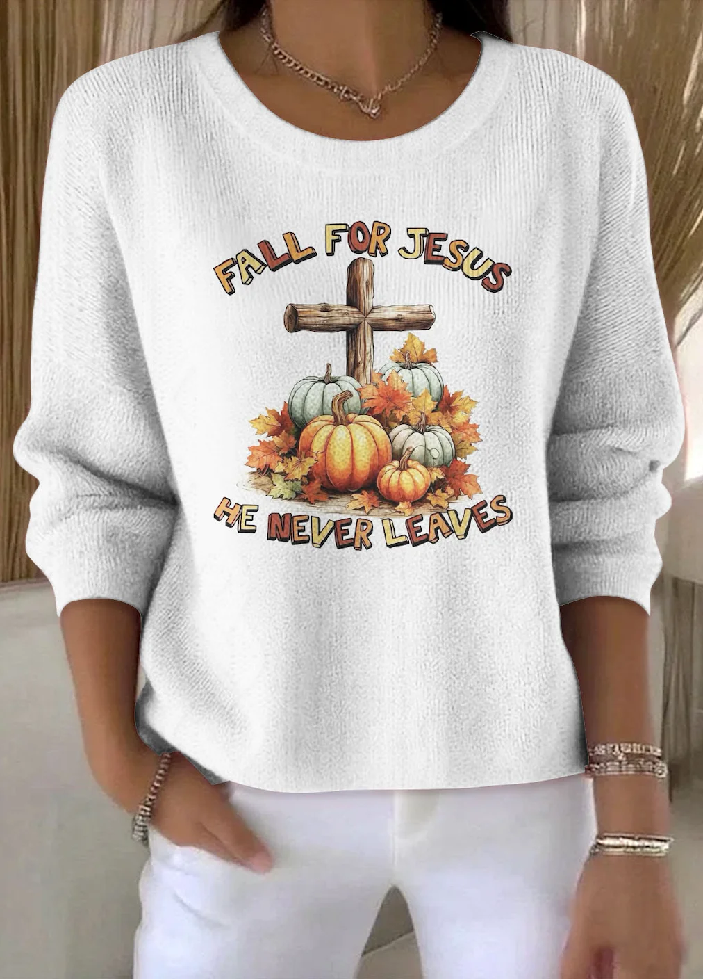 Women Floral Crew Neck Cotton Long Sleeve Vintage Holiday Spring/Fall Sweater