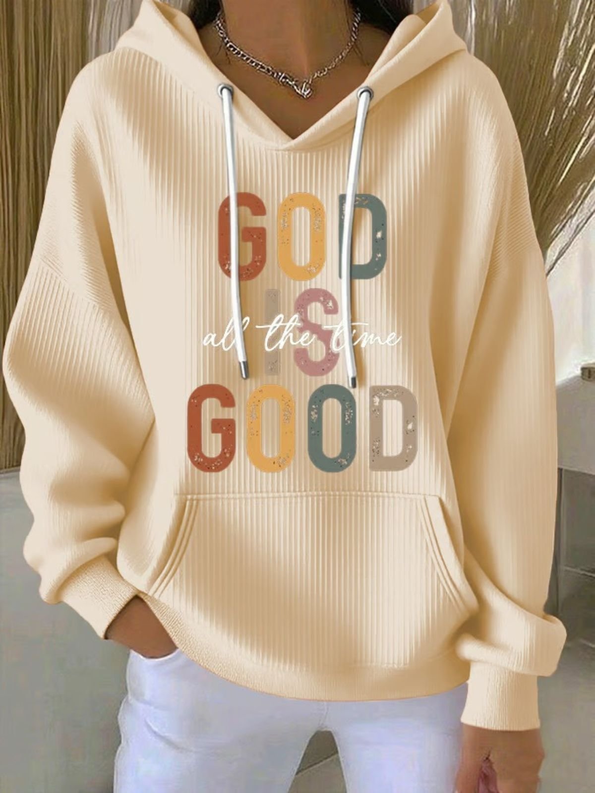 Women Text Letters Hooded Cotton Long Sleeve Vintage Holiday Spring/Fall Hoodie