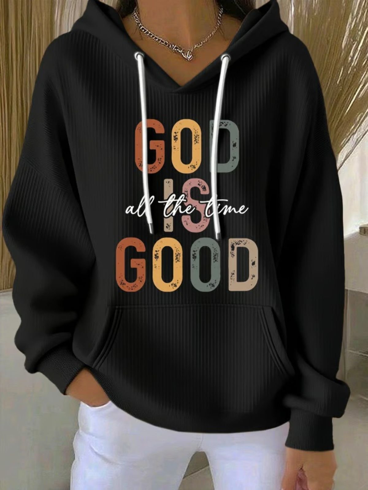 Women Text Letters Hooded Cotton Long Sleeve Vintage Holiday Spring/Fall Hoodie