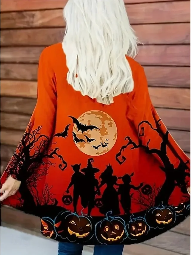Women Halloween Cotton V Neck Long Sleeve Vintage Spring/Fall Holiday Kimono Outerwear