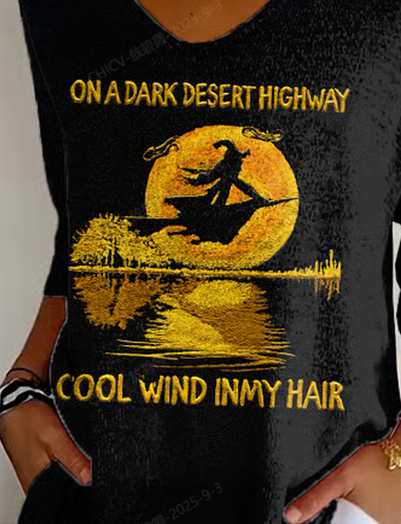 Women Halloween V Neck Three Quarter Sleeve Casual Daily Spring/Fall T-shirt